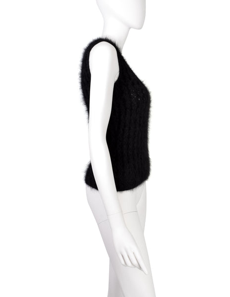 Chanel Vintage AW 2002 Black Angora Knit Sleeveless Sweater Tank Top