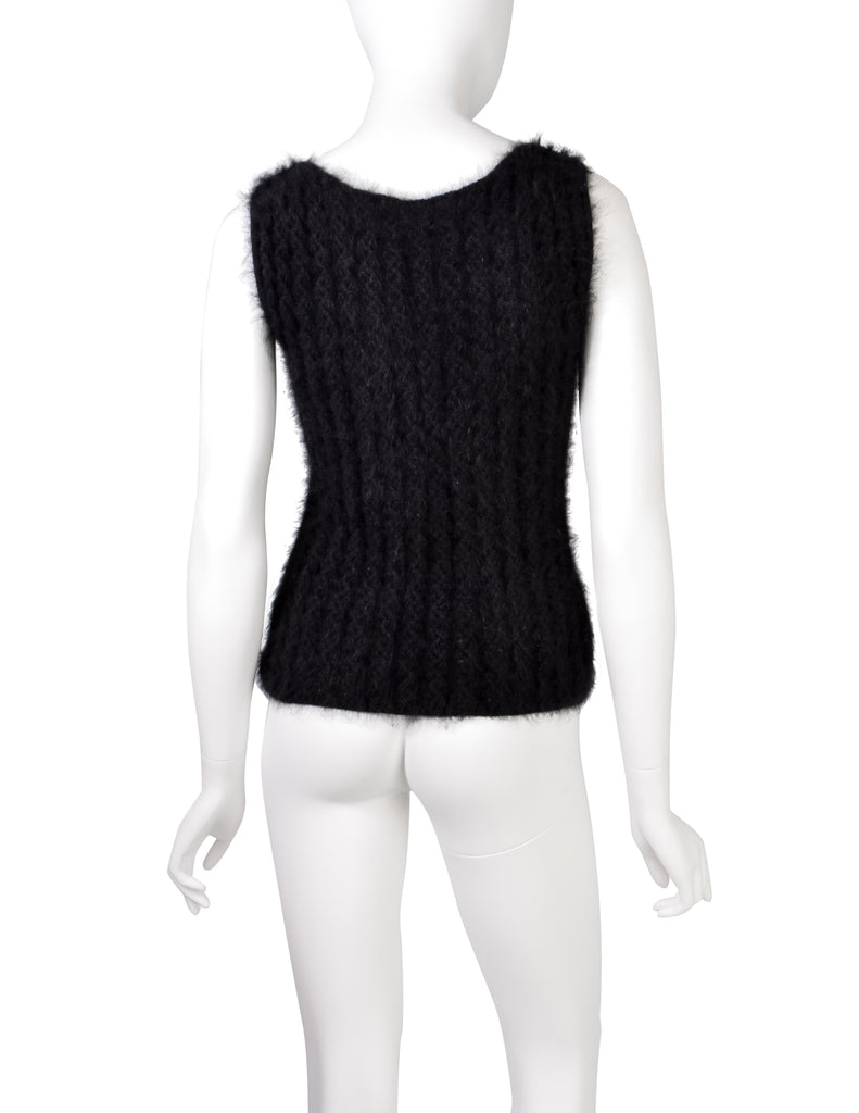 Chanel Vintage AW 2002 Black Angora Knit Sleeveless Sweater Tank