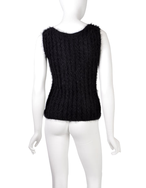 Chanel Vintage AW 2002 Black Angora Knit Sleeveless Sweater Tank Top