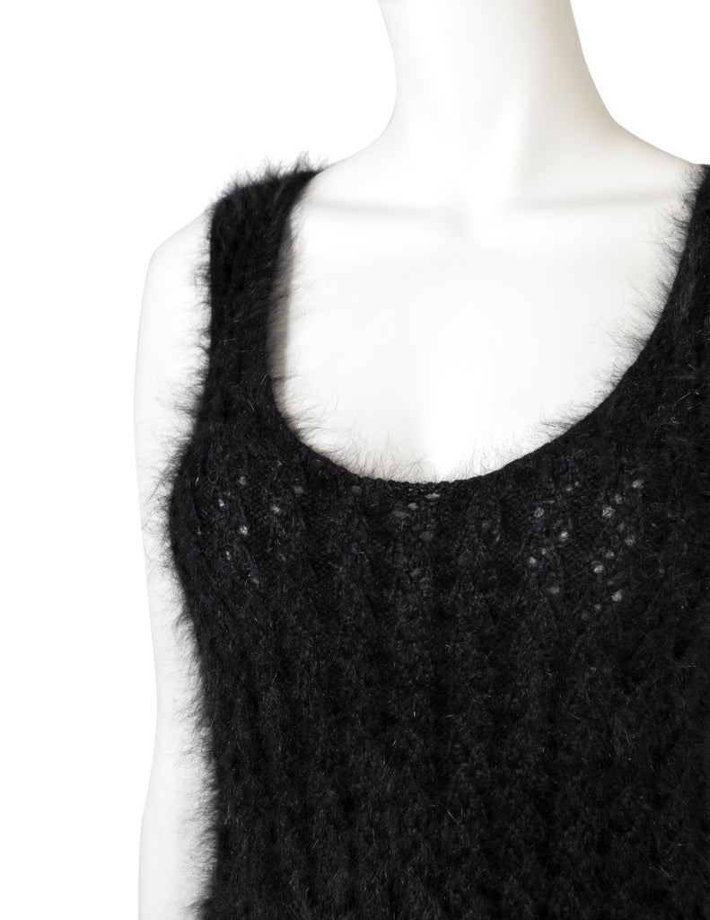 Chanel Vintage AW 2002 Black Angora Knit Sleeveless Sweater Tank