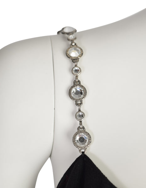 Chanel Vintage SS 1998 Runway Black Wool Crepe Rhinestone Chain Strap Column Dress