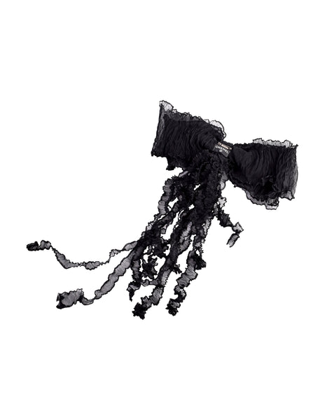 Chanel Vintage Black Crinkle Pleated Silk Chiffon Oversized Bow Brooch Pin