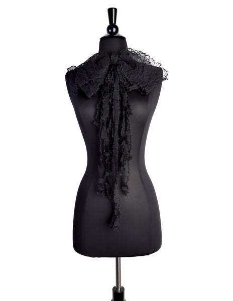 Chanel Vintage Black Crinkle Pleated Silk Chiffon Oversized Bow Brooch Pin