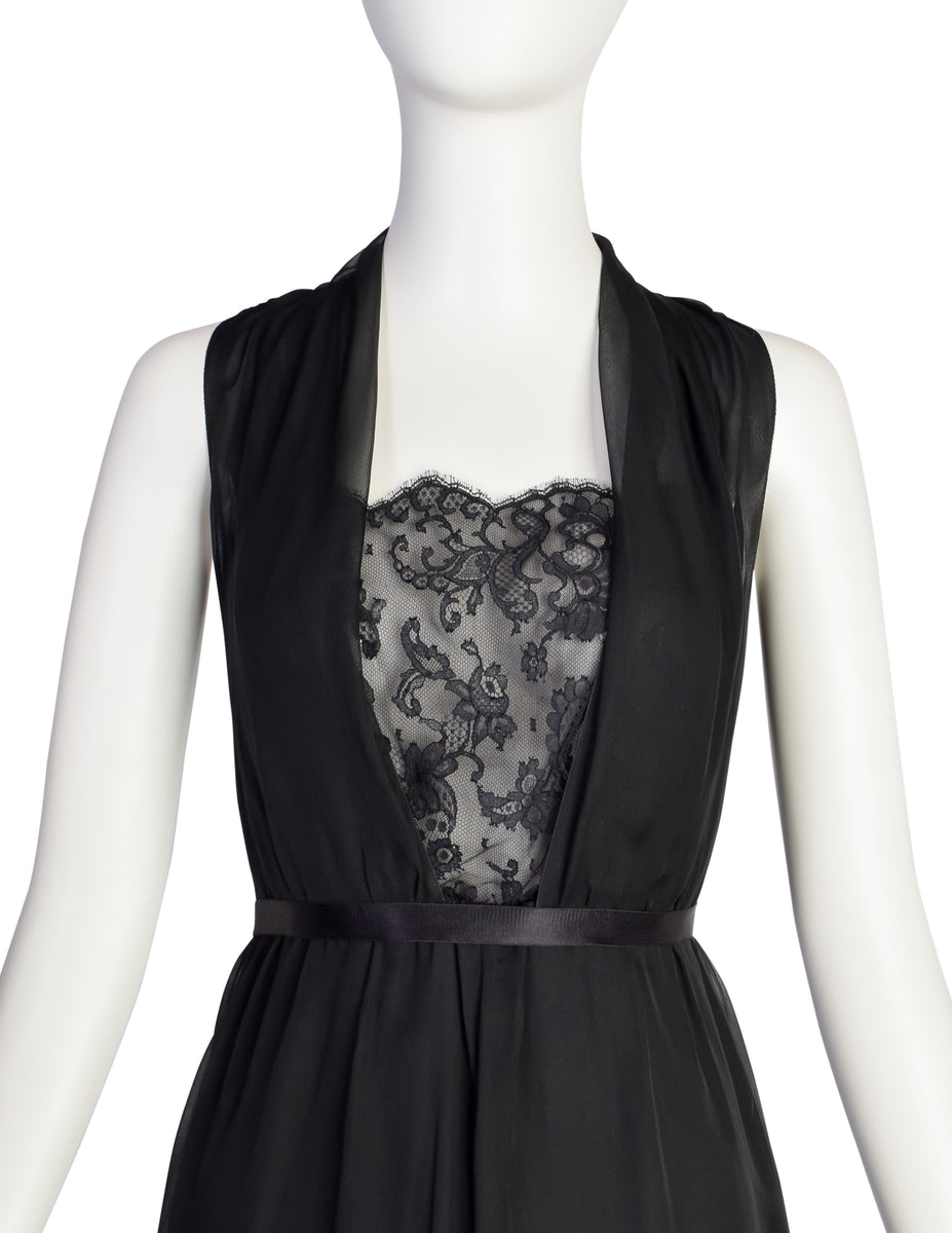 Chanel Vintage 1990s Stunning Black Silk Chiffon and Lace Cocktail Dre –  Amarcord Vintage Fashion