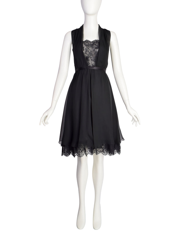 Chanel Vintage 1990s Stunning Black Silk Chiffon and Lace Cocktail Dre Amarcord Vintage Fashion Chanel Vintage 1990s Stunning Black Silk Chiffon and Lace Cocktail Dre Amarcord Vintage Fashion