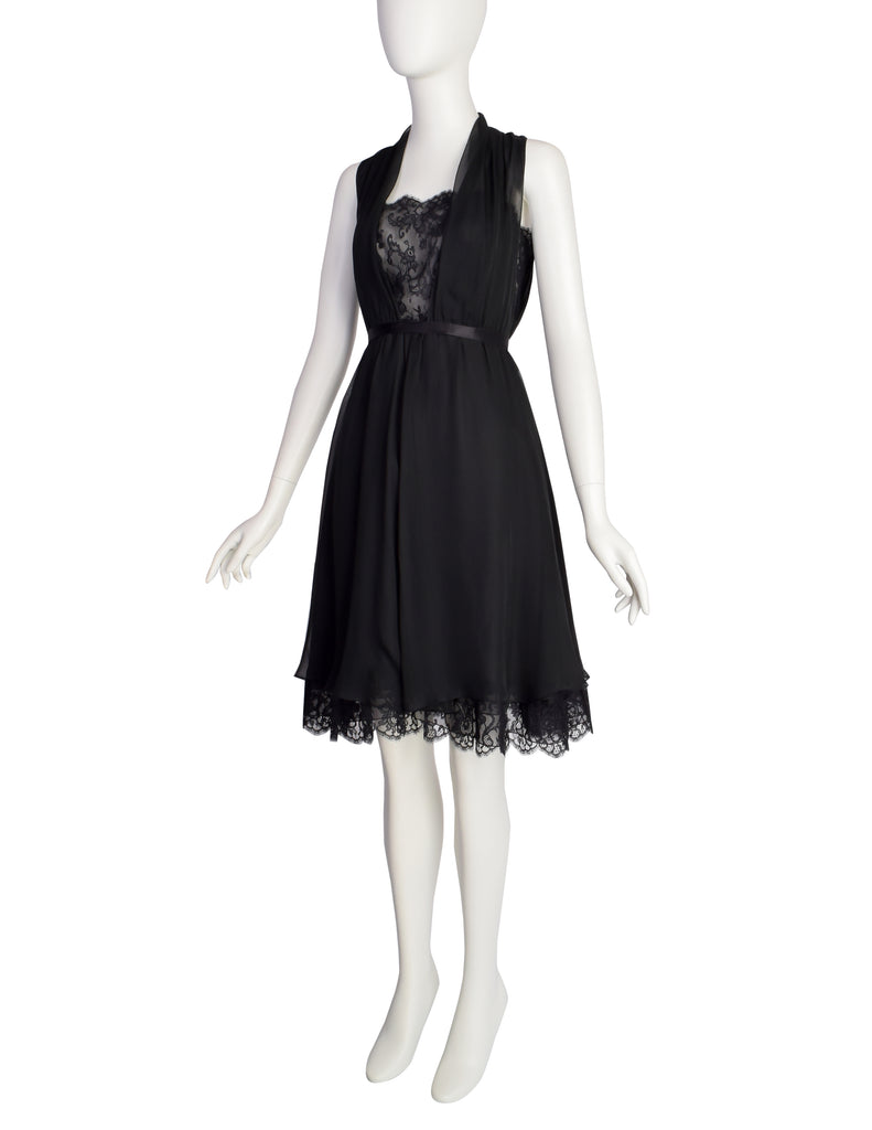 Chanel Vintage 1990s Stunning Black Silk Chiffon and Lace Cocktail Dre Amarcord Vintage Fashion Chanel Vintage 1990s Stunning Black Silk Chiffon and Lace Cocktail Dre Amarcord Vintage Fashion
