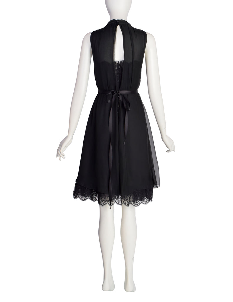 Chanel Vintage 1990s Stunning Black Silk Chiffon and Lace Cocktail Dre Amarcord Vintage Fashion Chanel Vintage 1990s Stunning Black Silk Chiffon and Lace Cocktail Dre Amarcord Vintage Fashion