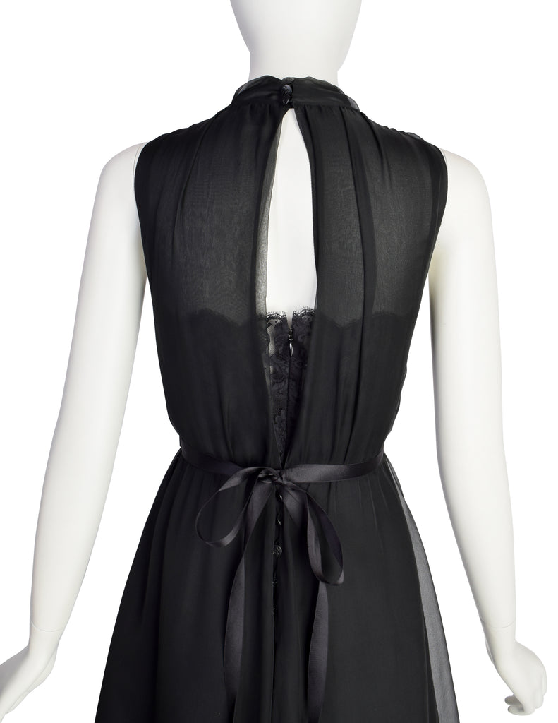 Chanel Vintage 1990s Stunning Black Silk Chiffon and Lace Cocktail Dre –  Amarcord Vintage Fashion