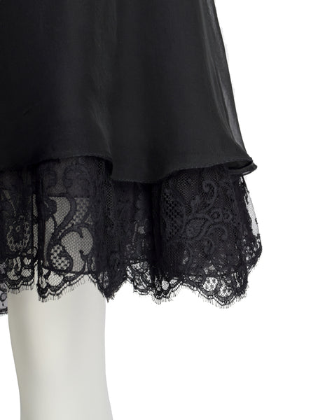 Chanel Vintage 1990s Stunning Black Silk Chiffon and Lace Cocktail Dress