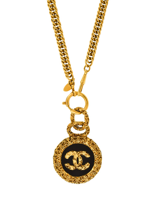 Chanel Womens Gold Tone CC Large Heart Pendant Chain Necklace