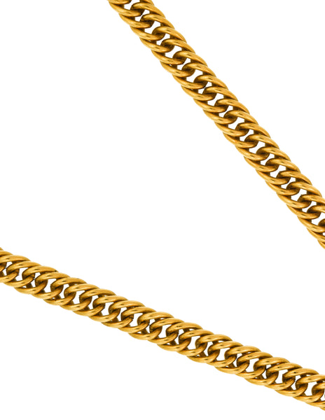 Chanel Vintage Black and Gold Textured CC Logo Pendant Necklace