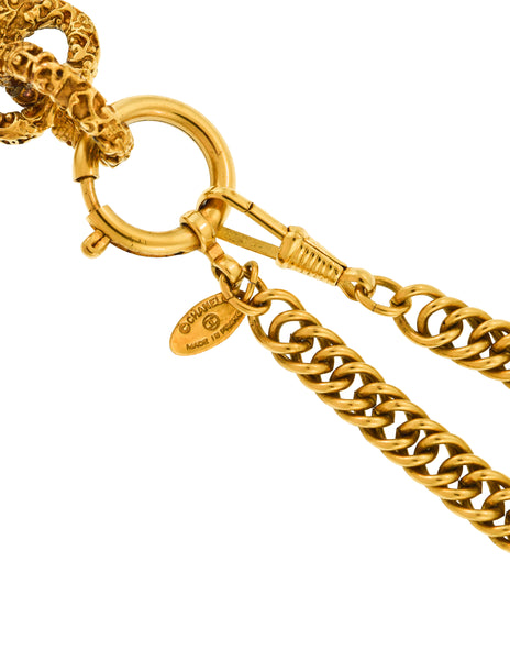 Chanel Vintage Black and Gold Textured CC Logo Pendant Necklace