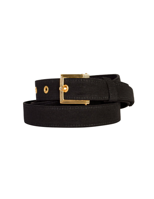 Chanel Vintage 1990s Simple Black Grosgrain Gold Logo Buckle Belt –  Amarcord Vintage Fashion
