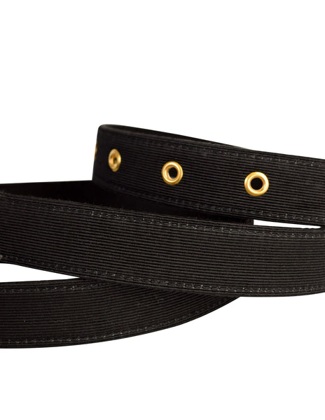 Chanel Vintage 1990s Simple Black Grosgrain Gold Logo Buckle Belt