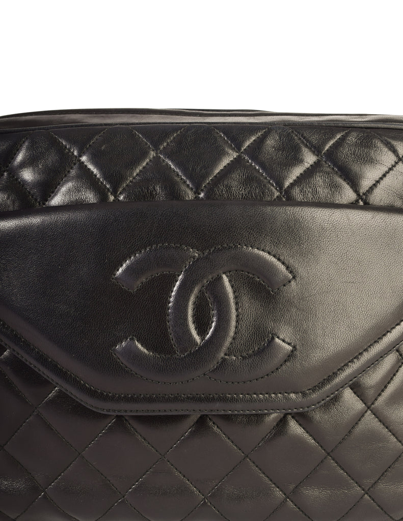 Chanel Vintage Black Matelasse Quilted Lambskin Leather Large CC