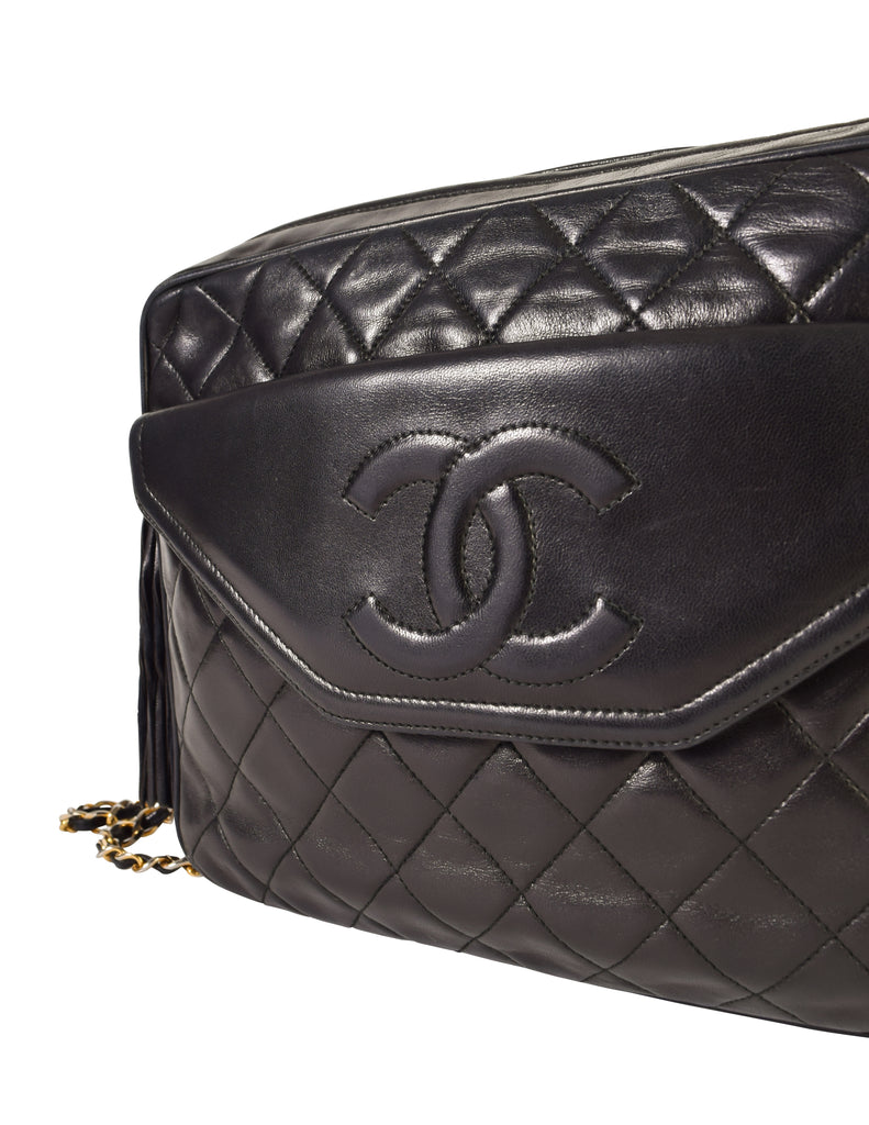 Chanel Vintage Small Black Quilted Lambskin Front Pocket Camera Bag