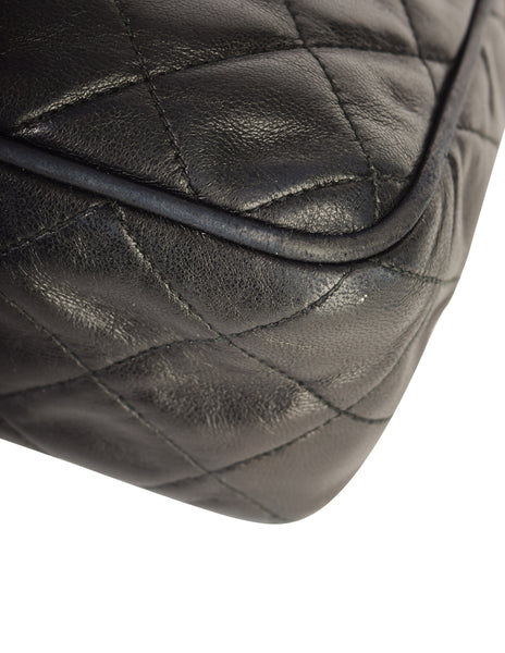 Chanel Vintage Black Matelasse Quilted Lambskin Leather Large CC Logo ...