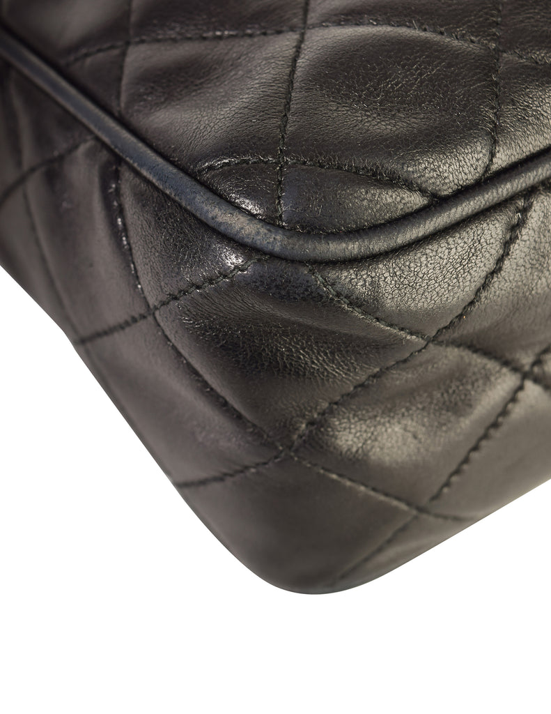 Chanel Vintage Black Matelasse Quilted Lambskin Leather Large CC Logo – Amarcord  Vintage Fashion