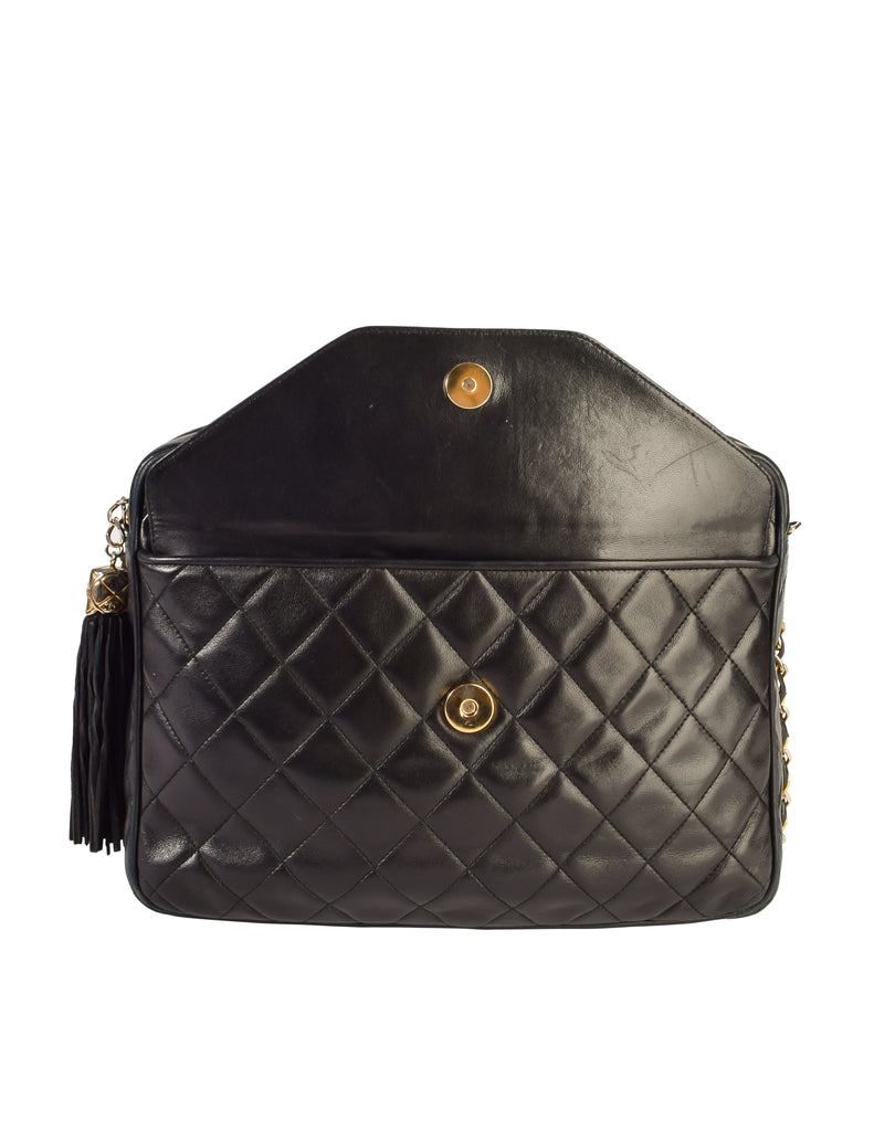 Chanel Vintage Black Matelasse Quilted Lambskin Leather Large CC