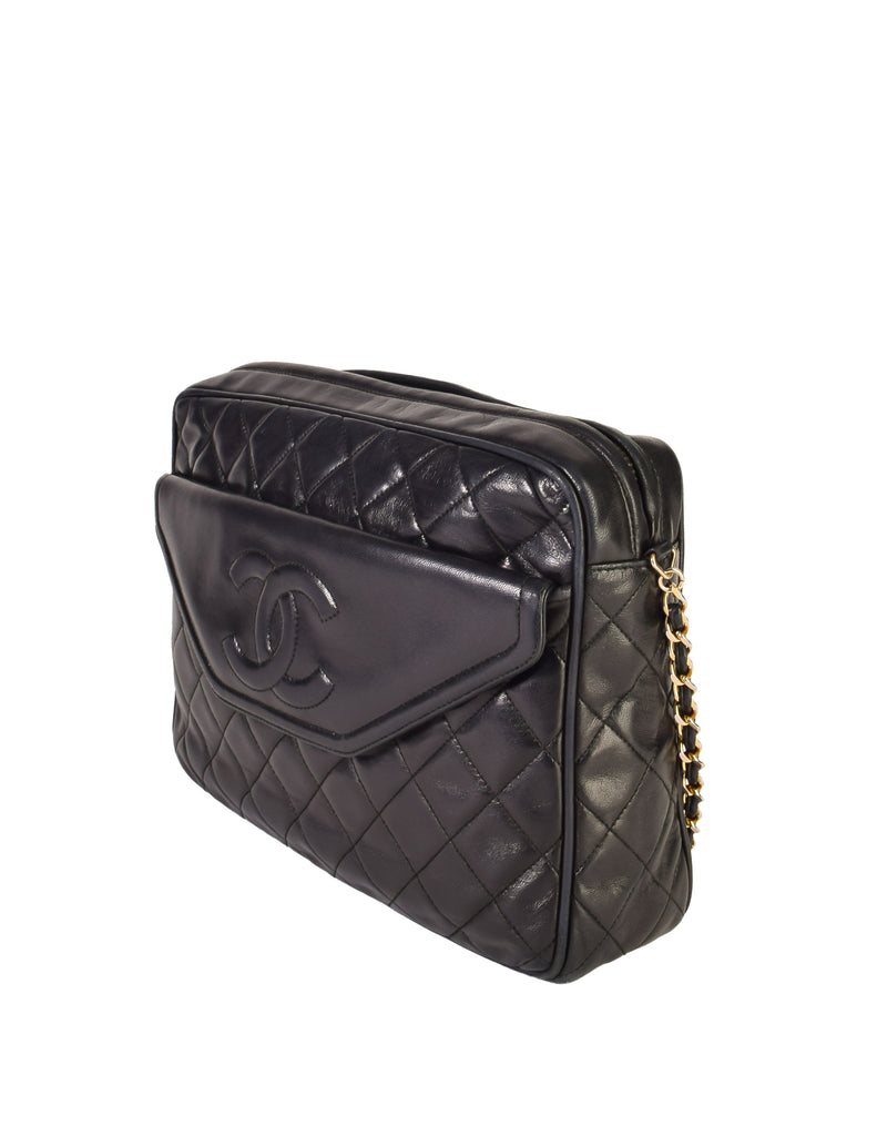 Chanel - Black Quilted Caviar Pocket Camera Bag Large