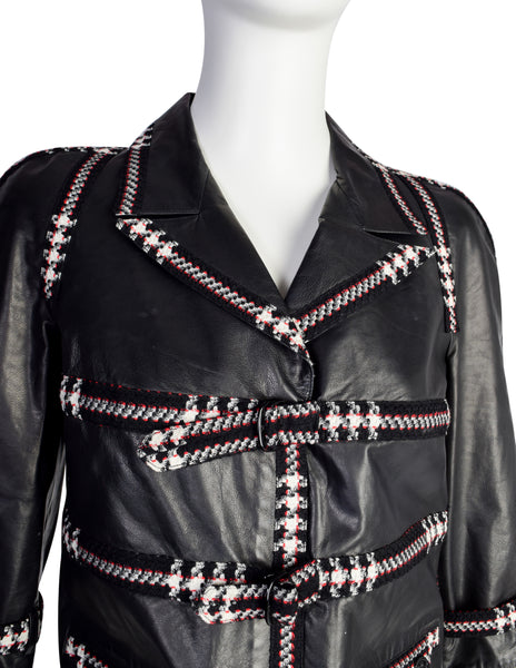 Chanel Vintage AW 2007 Tweed Detail Cropped Black Leather Jacket