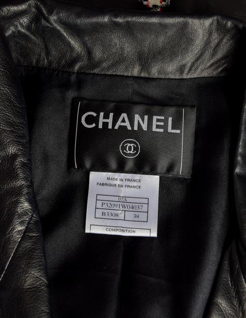 Chanel Vintage AW 2007 Tweed Detail Cropped Black Leather Jacket – Amarcord  Vintage Fashion