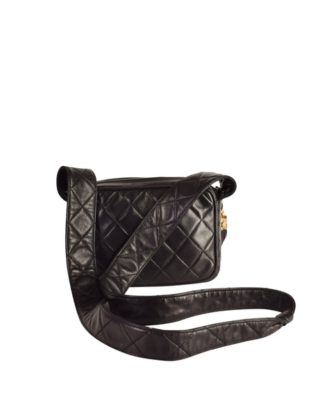 Chanel Vintage 1990s Black Lambskin Quilted Matelasse CC Logo Tassel Small Crossbody Shoulder Bag