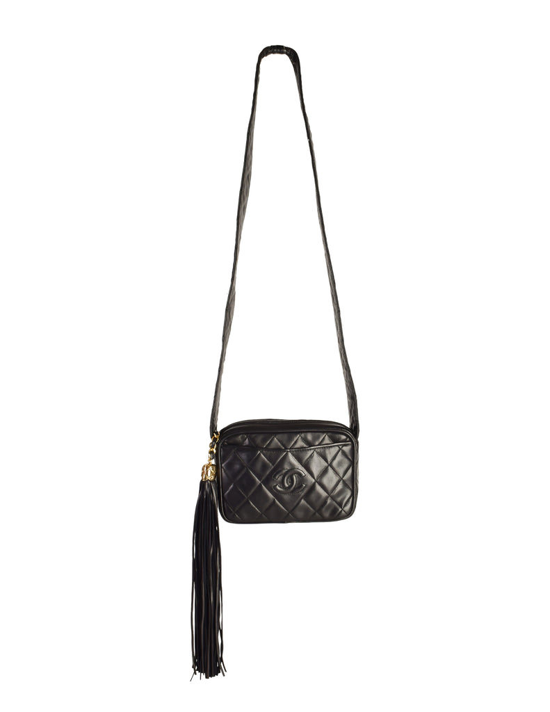 Chanel Vintage Black Lambskin Bag: Quilted Flap with Tassel