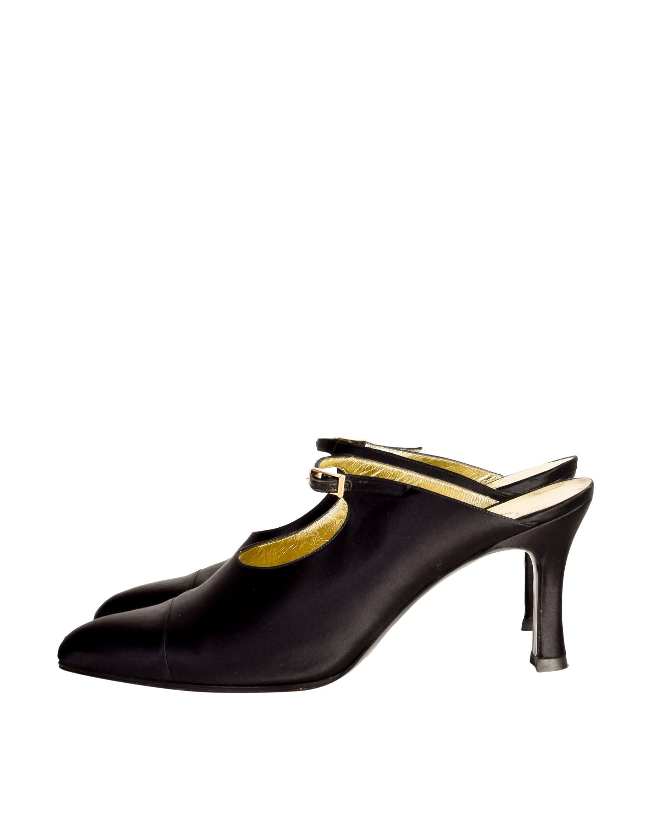 Chanel Vintage Black Satin Mary Jane Mule Heels