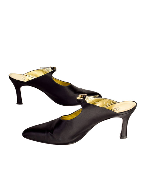 Chanel Vintage Black Satin Mary Jane Mule Heels