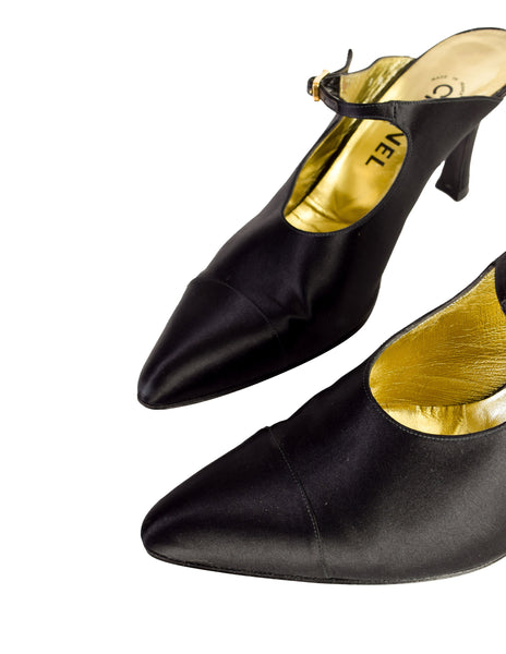 Chanel Vintage Black Satin Mary Jane Mule Heels