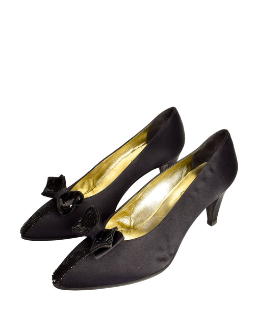 1989 Chanel Vintage With Box! Satin CC logo Jewelry Heels EU