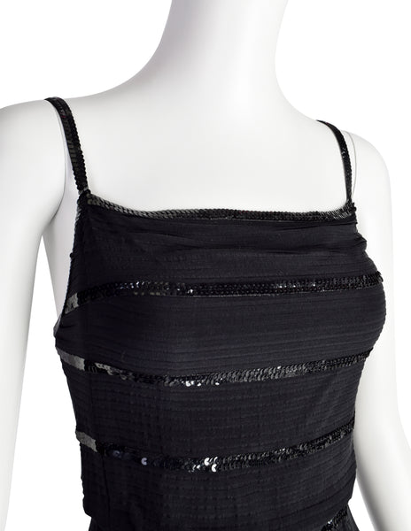 Chanel Vintage AW 1983 Rare Black Pleated Silk Sequin Dress and Jacket Ensemble Set