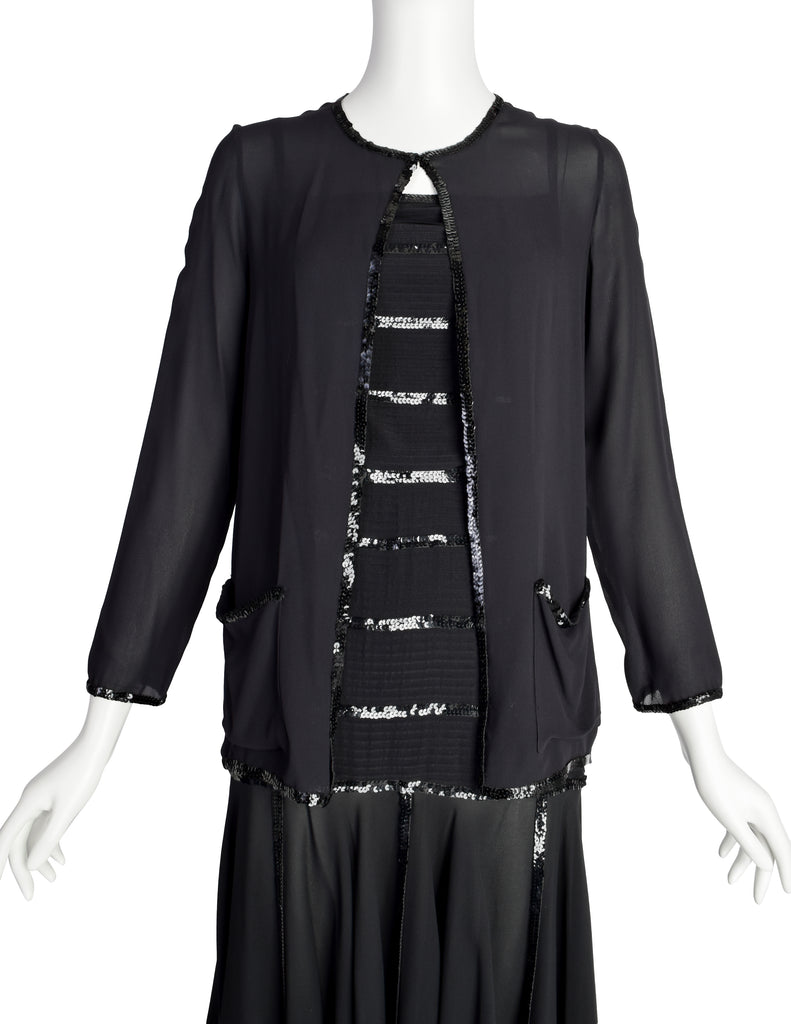Chanel Vintage Rare Black Pleated Silk Sequin Dress and Jacket Ensembl – Amarcord  Vintage Fashion