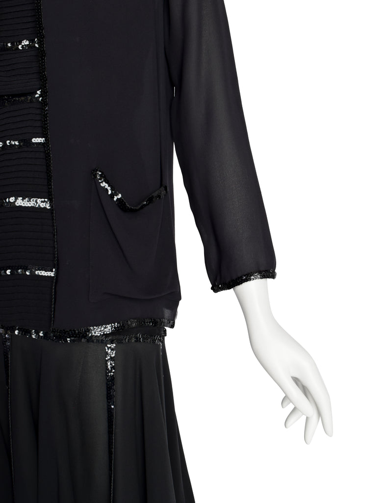 Chanel Vintage Rare Black Pleated Silk Sequin Dress and Jacket Ensembl – Amarcord  Vintage Fashion