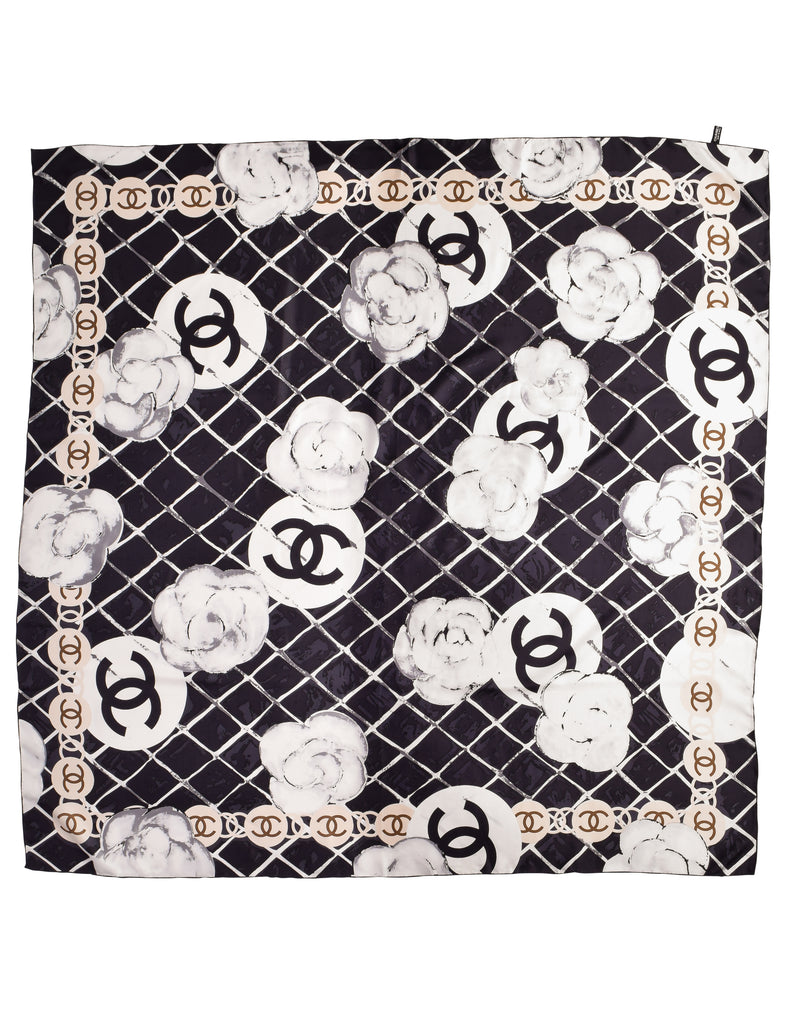 Chanel Black Floral Silk Scarf Labellov Buy and Sell Authentic Luxury