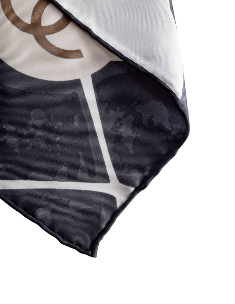 Chanel Black White CC Logo Camellia Quilted Matelasse Extra Large Oversized Silk Scarf