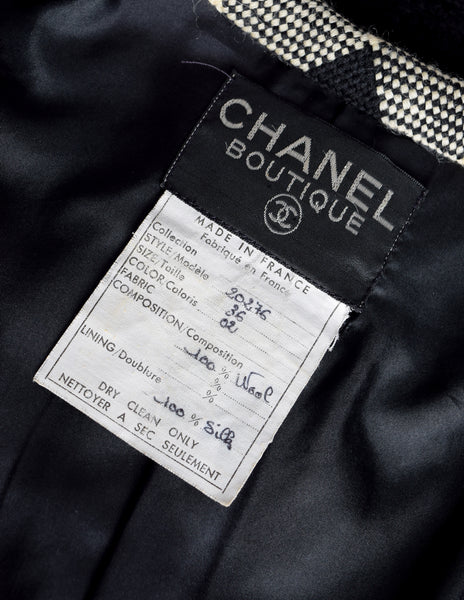 Chanel Vintage Black and White Boucle Jacket and Skirt Two Piece Suit