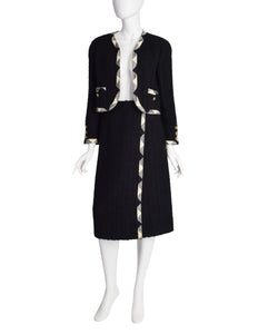 Chanel Vintage Black and White Boucle Jacket and Skirt Two Piece Suit
