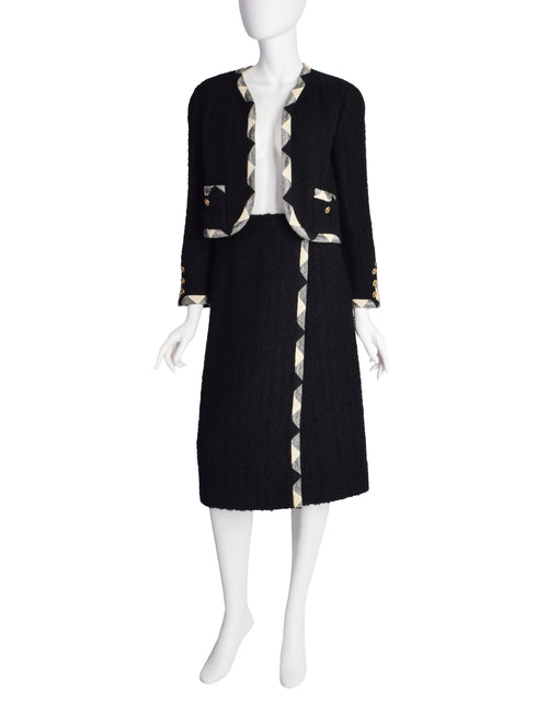 Chanel Vintage Black and White Boucle Jacket and Skirt Two Piece Suit –  Amarcord Vintage Fashion