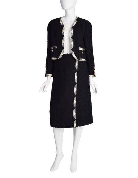 Chanel Vintage Black and White Boucle Jacket and Skirt Two Piece Suit