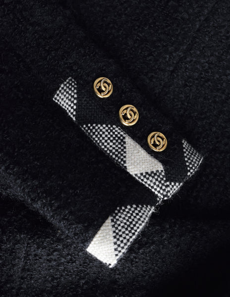 Chanel Vintage Black and White Boucle Jacket and Skirt Two Piece Suit