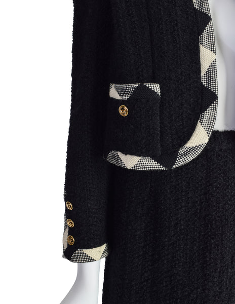 Chanel Vintage Black and White Boucle Jacket and Skirt Two Piece Suit