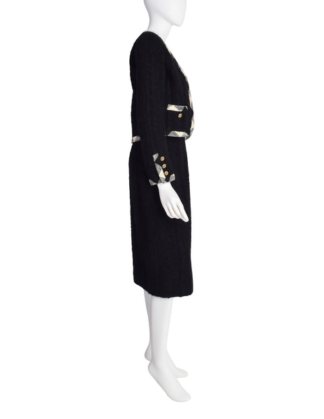 Chanel Vintage Black and White Boucle Jacket and Skirt Two Piece Suit
