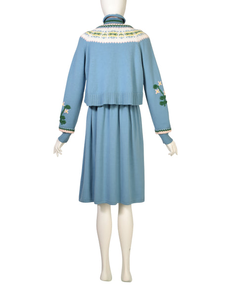 Chanel PF 2015 Runway Baby Blue Floral Knit Wool Cardigan Sweater Dress