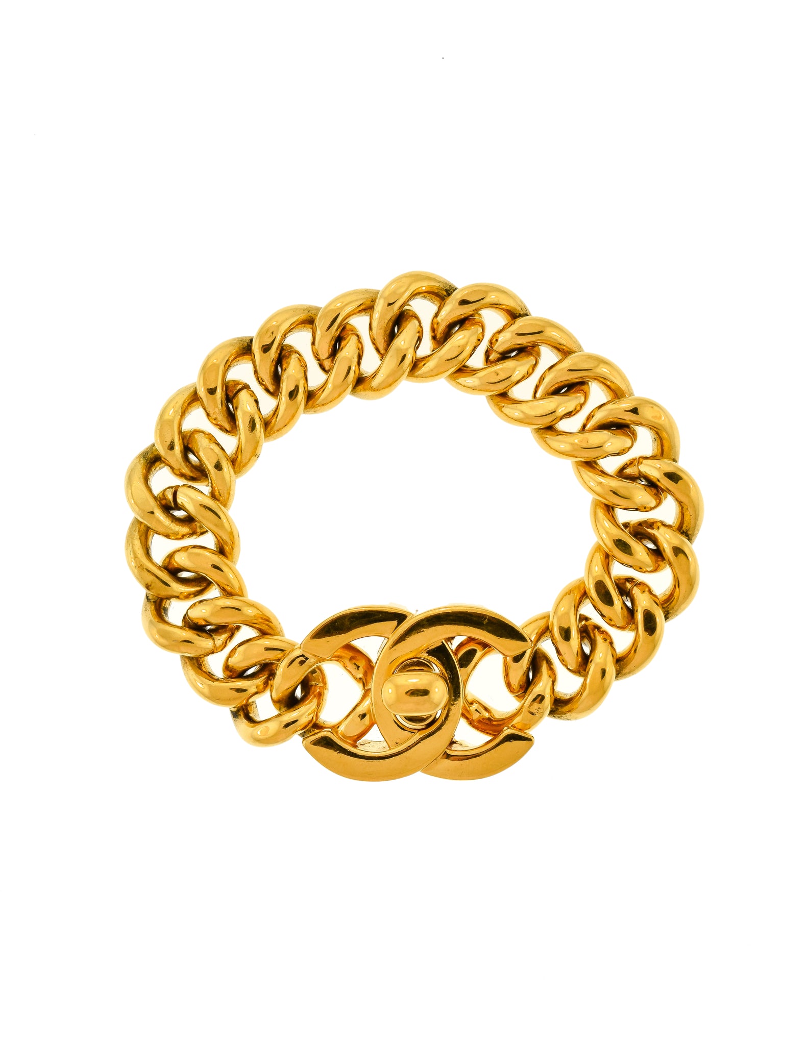 Chanel Vintage Gold CC Logo Turnlock Chain Bracelet