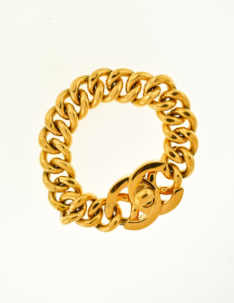 Chanel Vintage Gold CC Logo Turnlock Chain Bracelet