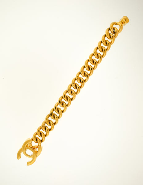 Chanel Vintage Gold CC Logo Turnlock Chain Bracelet