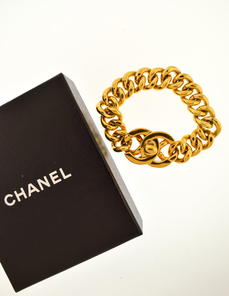 Chanel Vintage Gold CC Logo Turnlock Chain Bracelet