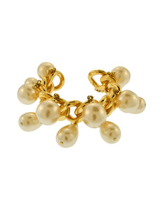 Chanel Vintage Oversized Dangling Pearl Gold Chain Cuff Bracelet